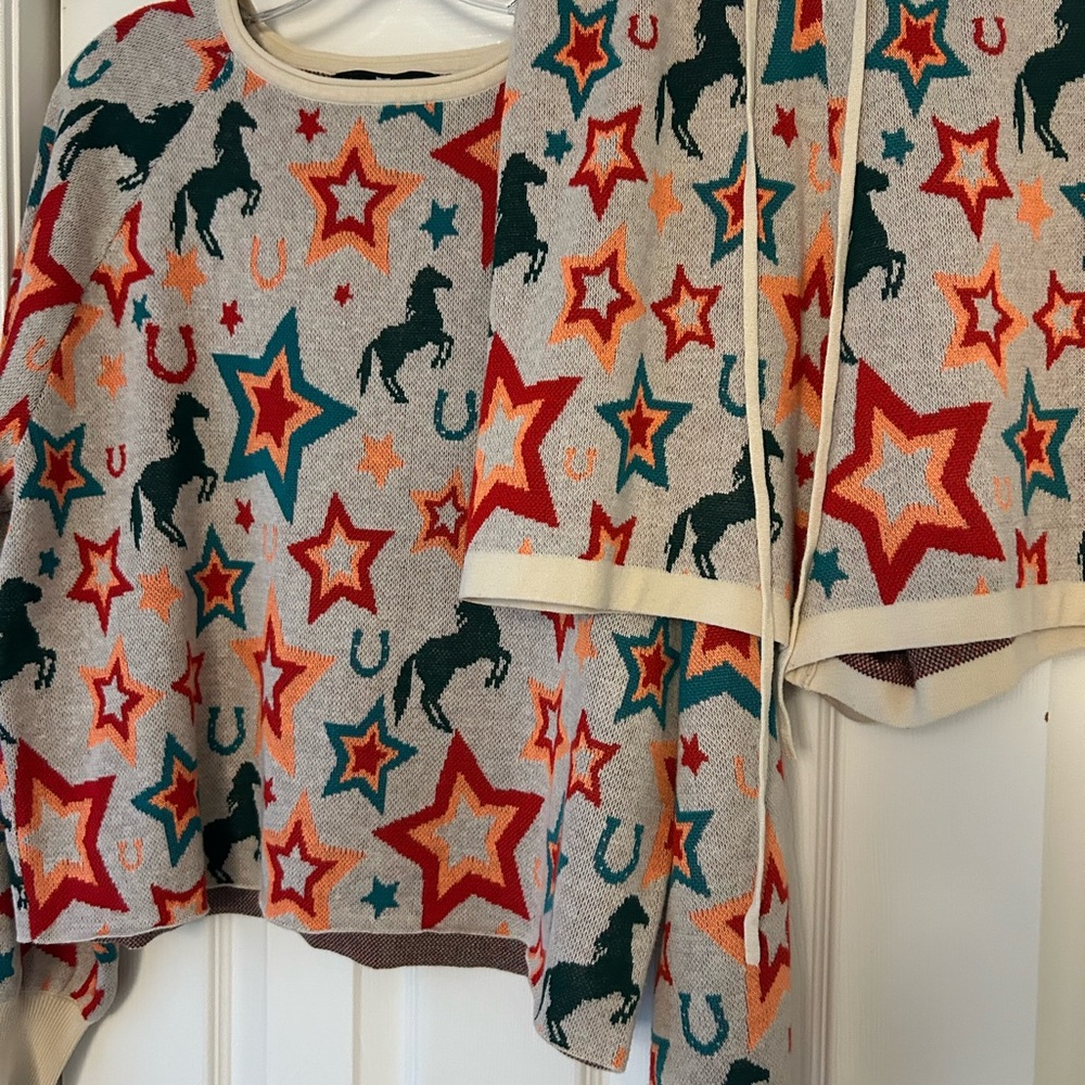 Colorful Star and Horse Patterned Sweater